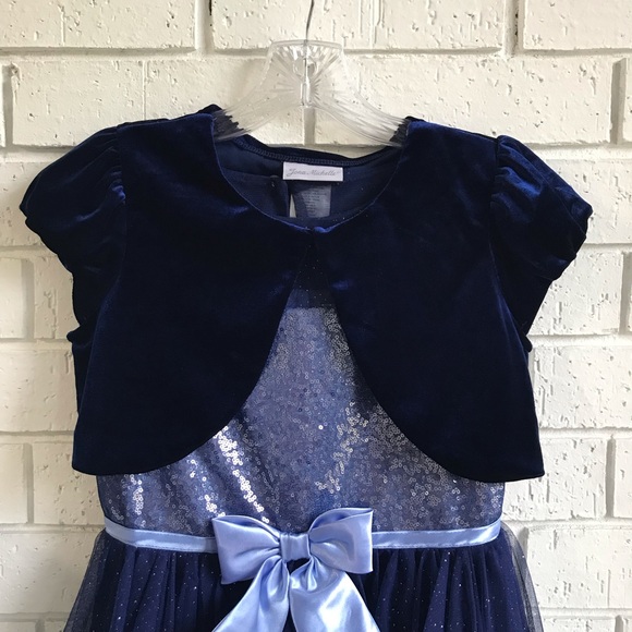 Jona Michelle Blue 2 Pc Fit & Flare Fancy Tulle Dress w/shrug Girl's Size 12 - Picture 5 of 11
